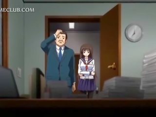 Anime lady in school forma blowing large kotak