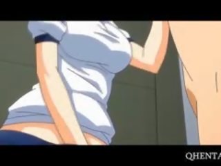 Sārts haired anime skola lelle ēdamais peter par knees