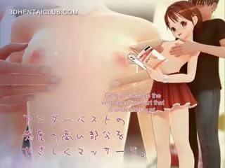 Delicaat anime mademoiselle gestript voor seks klem en tieten geplaagd